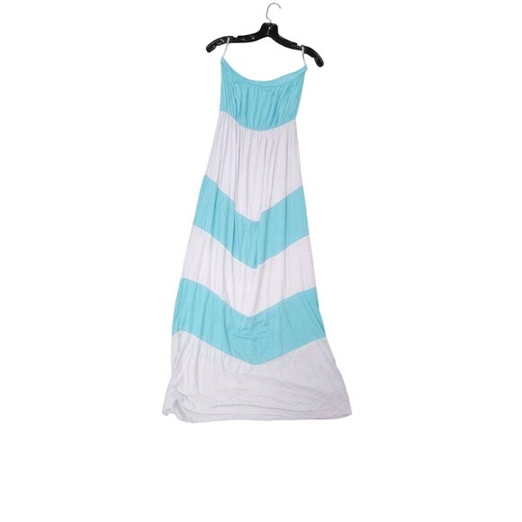 Turquoise & White Large Chevron Maxi Summer Dress Tween Teen - Picture 1 of 3
